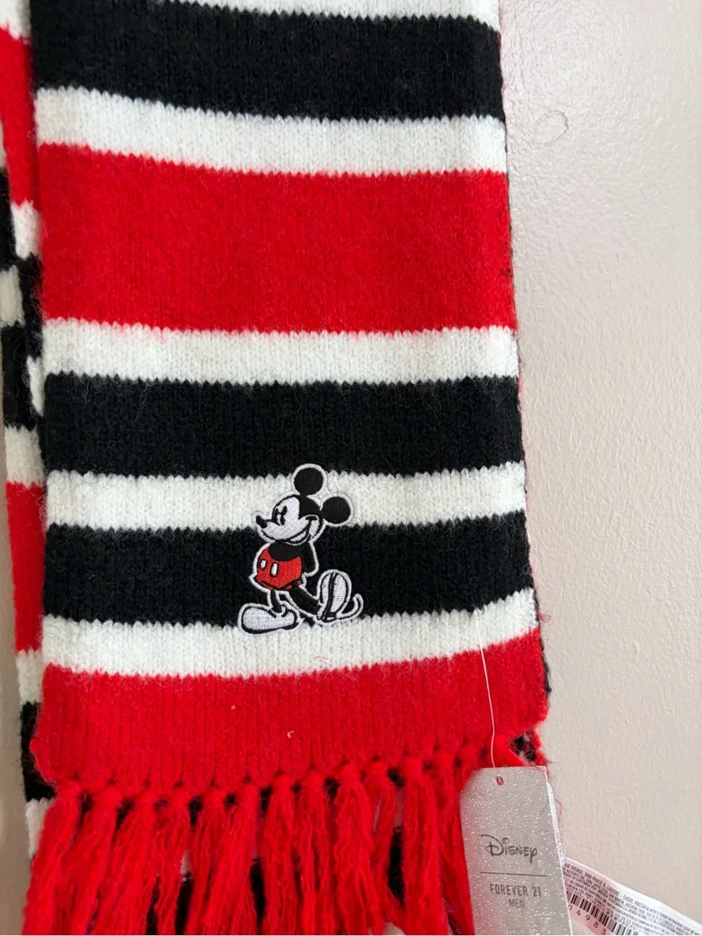 New Forever 21 x Disney Striped Mickey Mouse Scarf in Red, Black & White